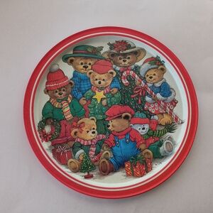 Hallmark Red Holiday Bear Family Decorative Plate